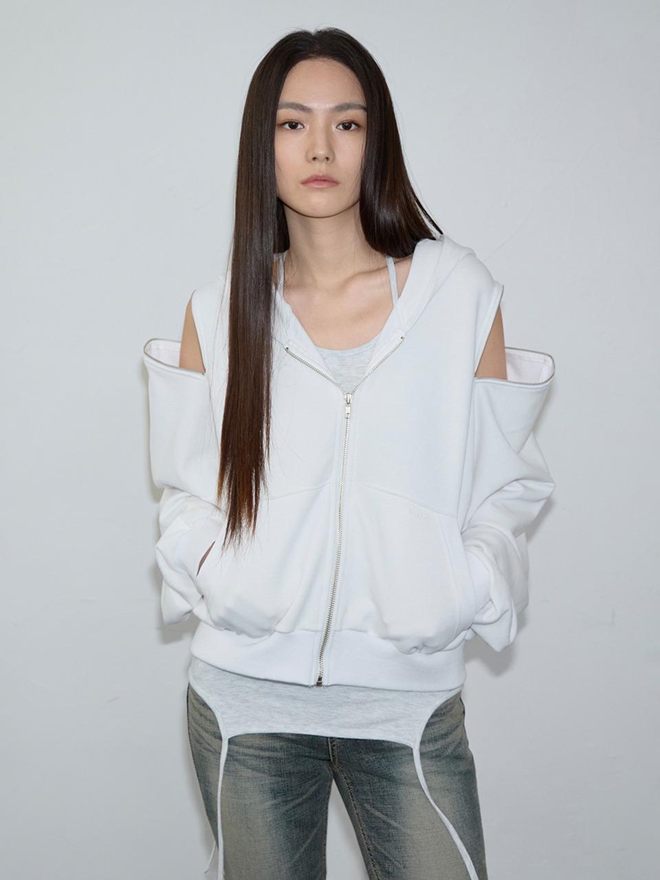 Open Shoulder Hoodie Zip-Up (white)