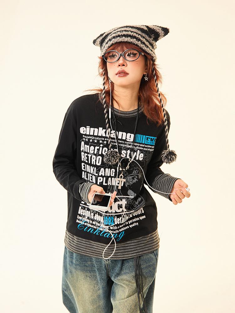 MAIKAO Fake Two-piece Film Long-sleeve T-shirt (2color)