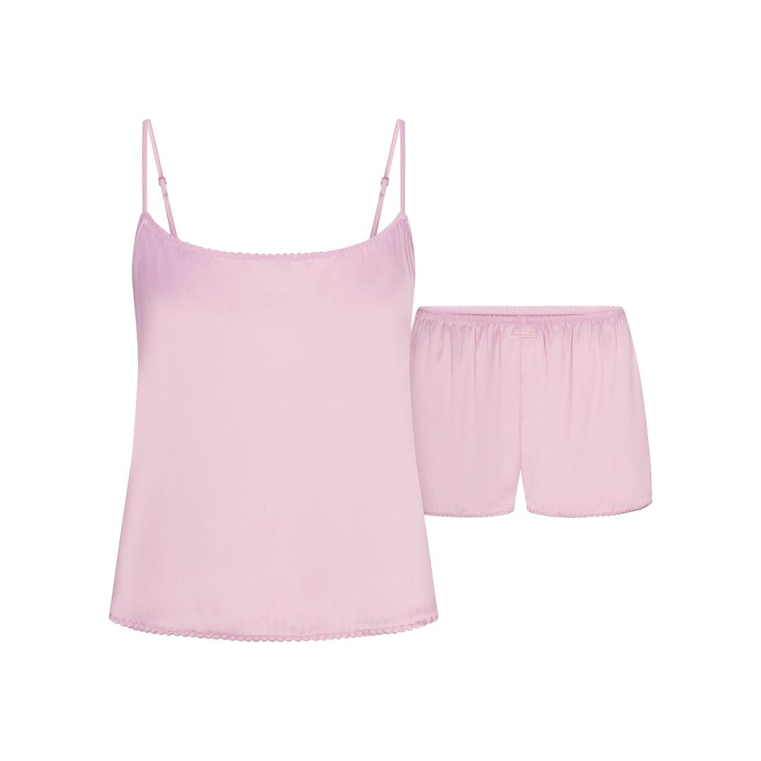 WOVEN SHINE CAMI AND SHORT SLEEP SET | PINK ROSE