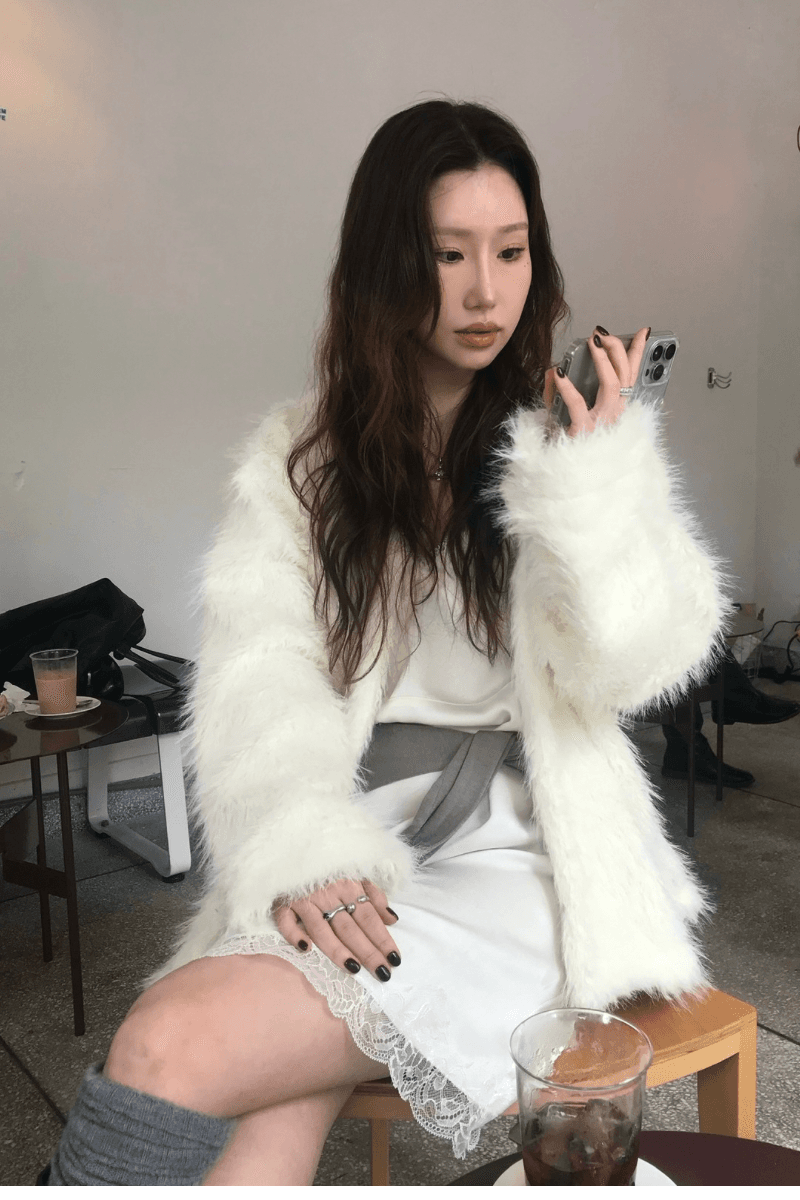 헤더 퍼 가디건 (아이보리)