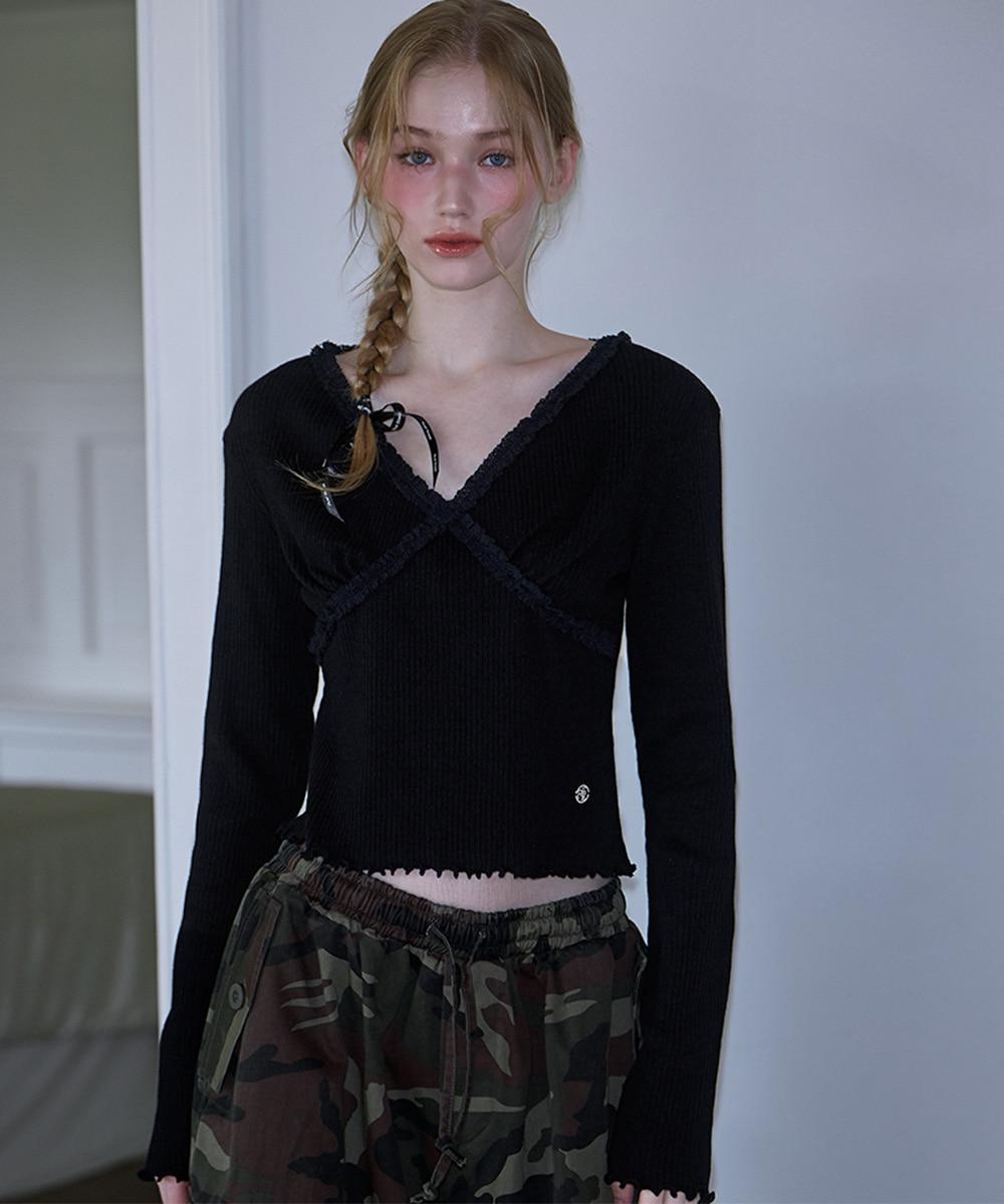 [10/2 예약발송] Cross Lace Long Sleeve [Black]