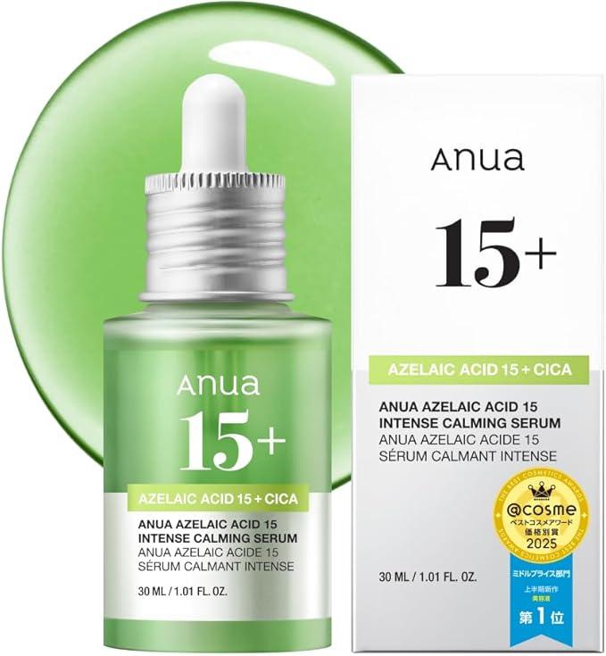ANUA Azelaic Acid 15 Intense Calming Serum, 1.0 fl oz (30 ml), Oil and Moisture Balance, Sebum Pore Care, Cica High Density Serum, Mixed Skincare, Korean Cosmetics