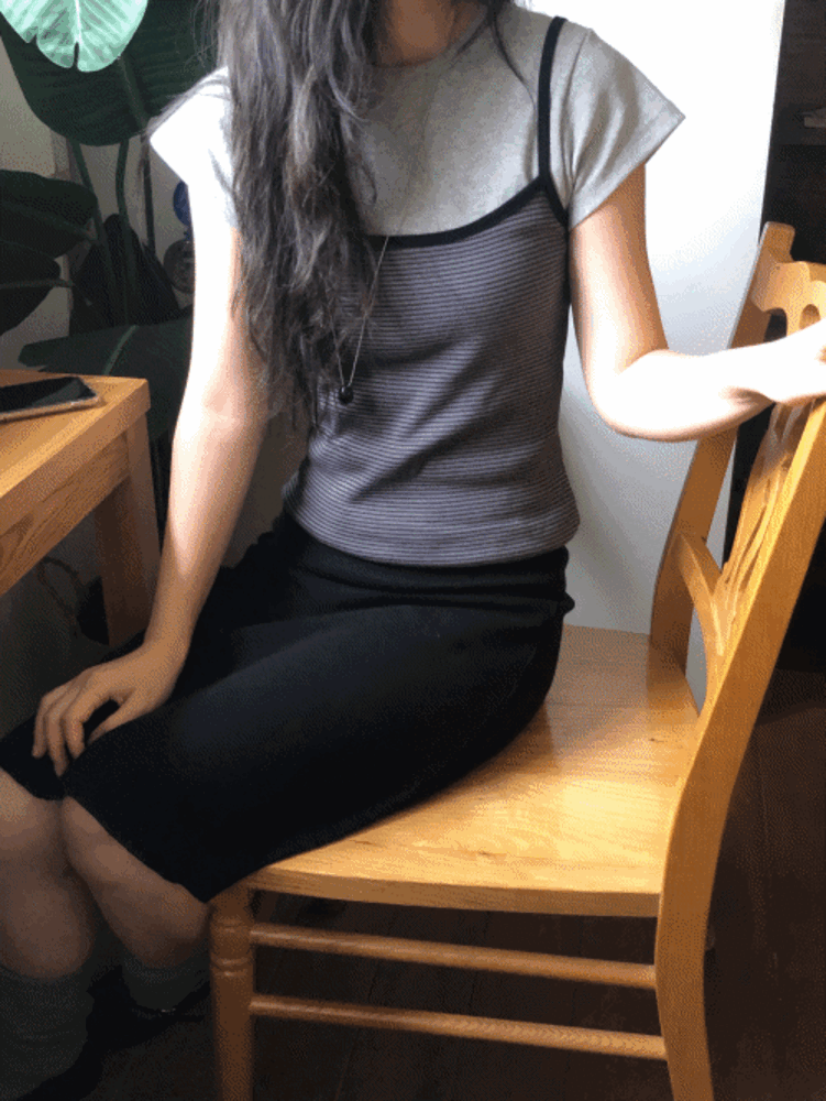 스트라이프 슬리브리스 (2color)