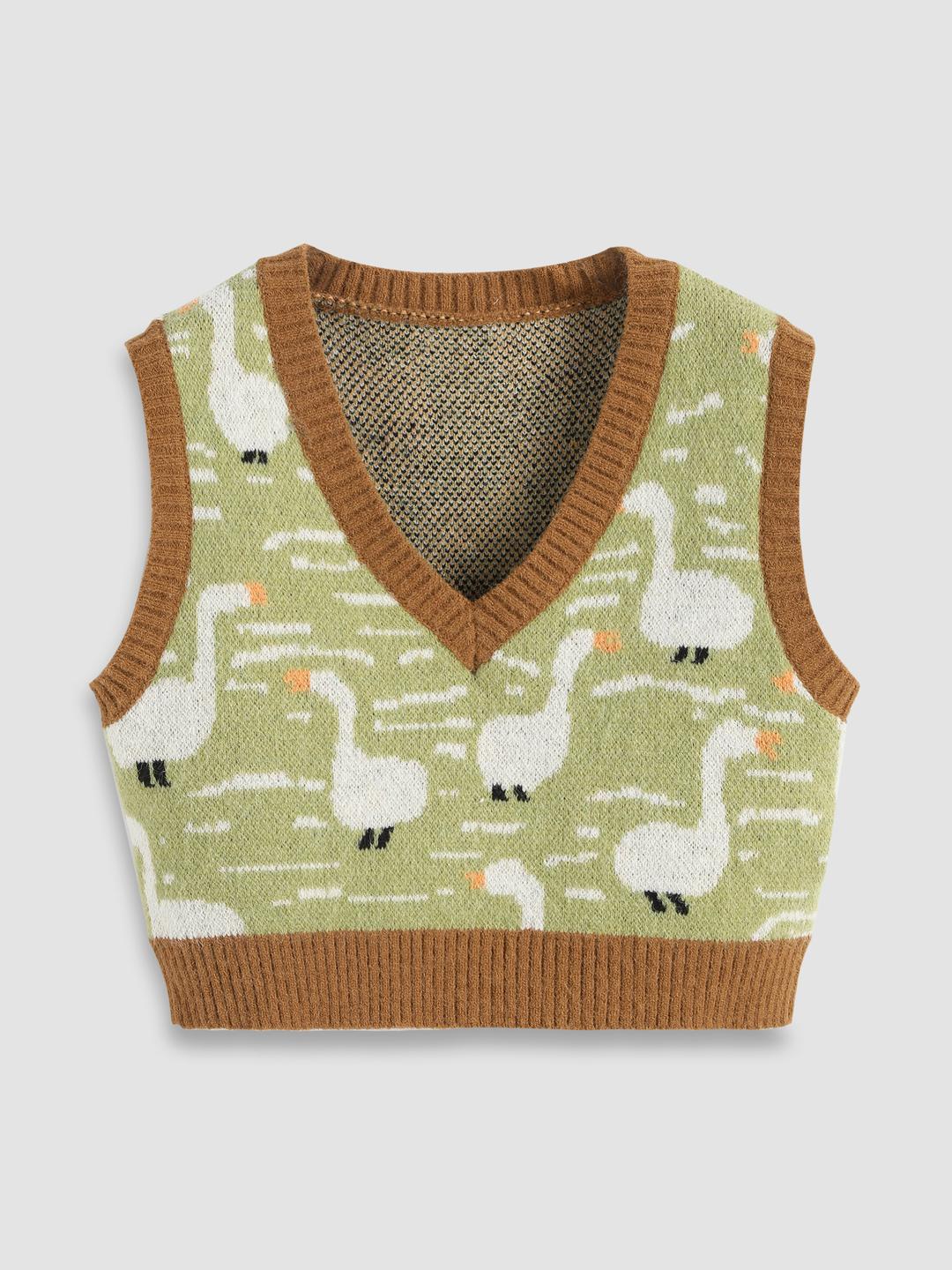 Duck Pattern Contrasting Sweater Vest