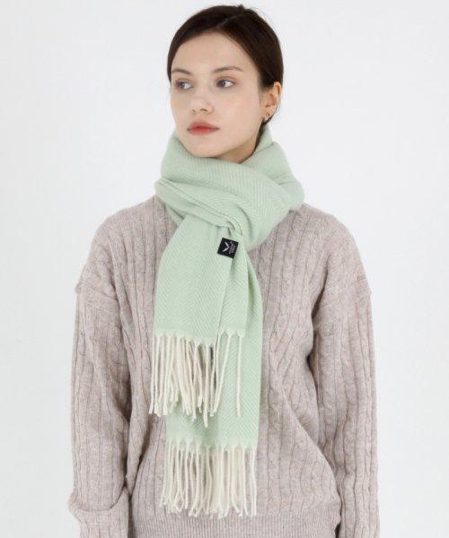 캐시미어 헤링본 패턴 머플러 그린