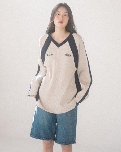 WAFFLE V-NECK RAGLAN L/S TEE(OATMEAL)