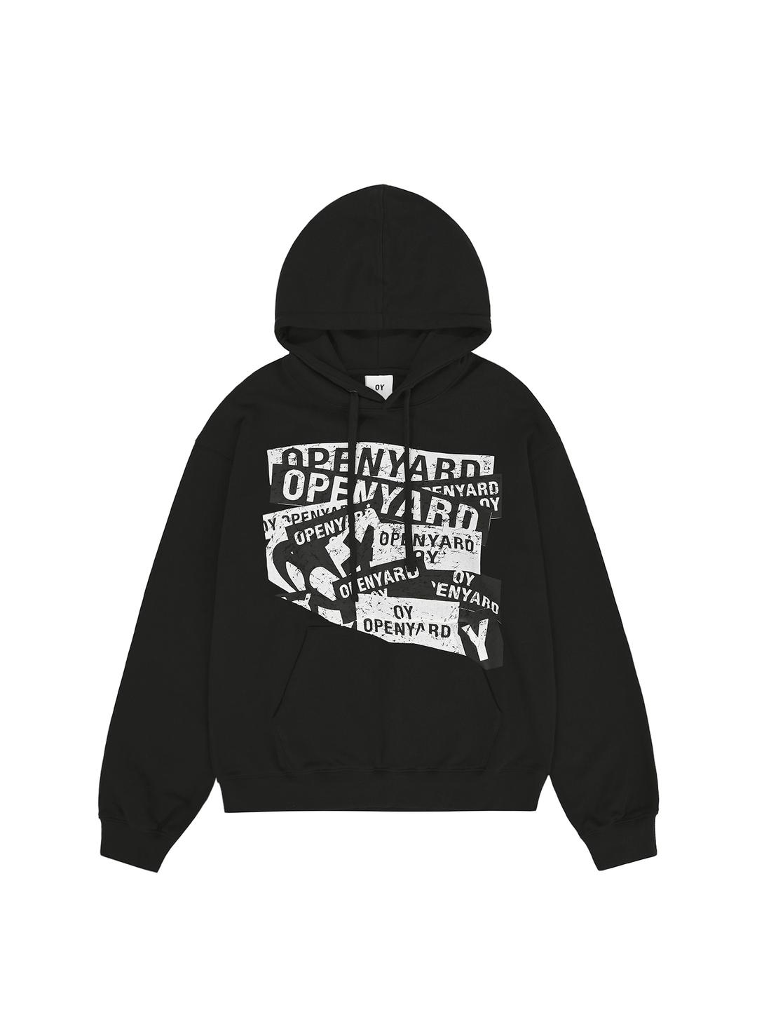 ALL OVER LOGO HOODIE - BLACK