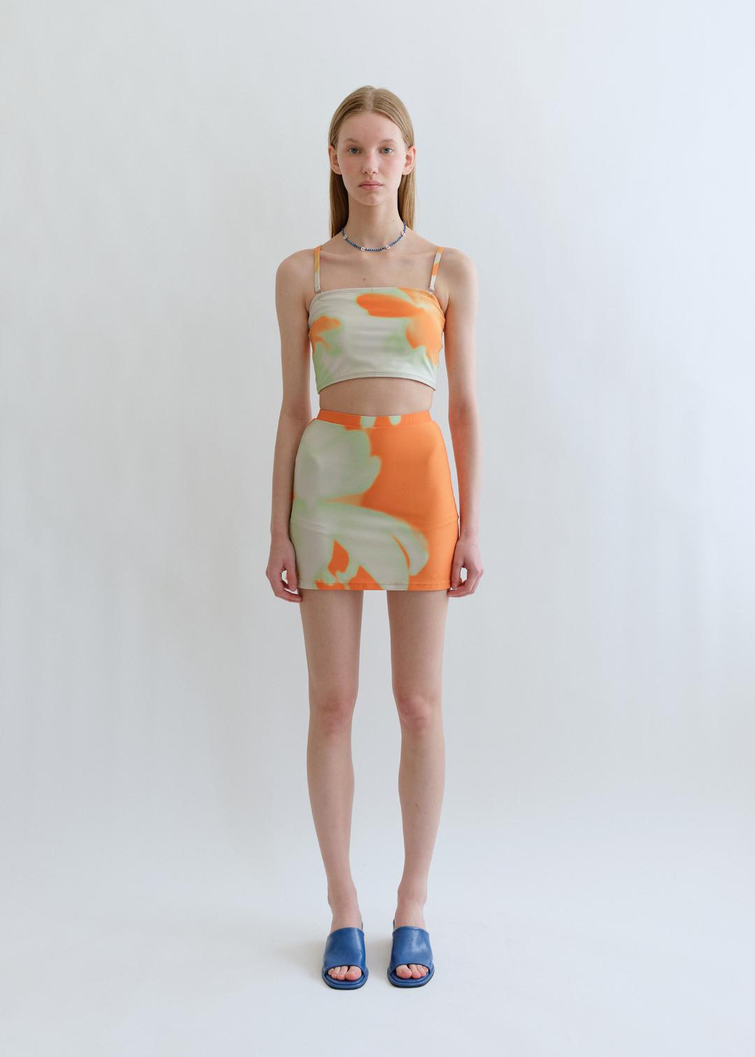 Flower Tube Top Skirt Set_Orange