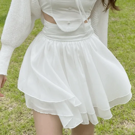 [S~L까지/발레코어] 페어리 더블 쉬폰 셔링 A라인 캉캉 플레어 스커트