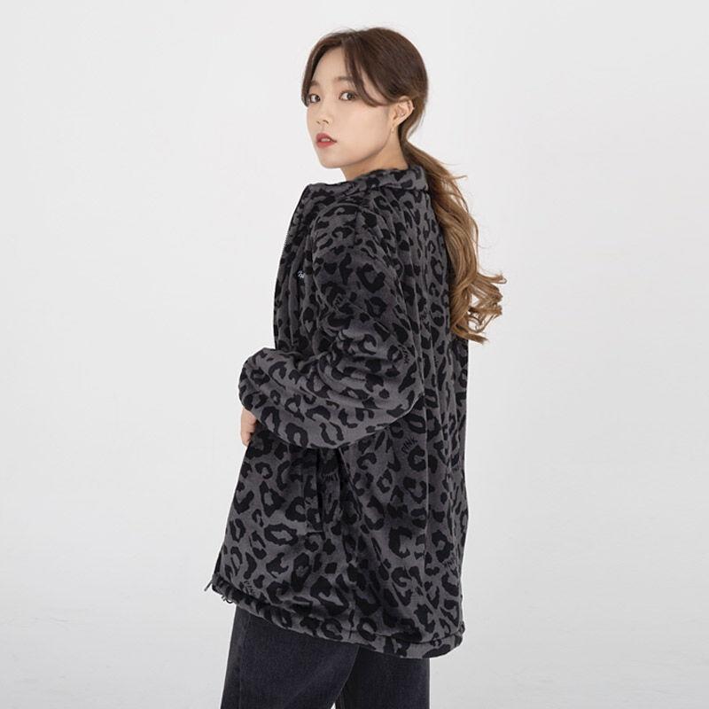 레오파드 오버핏 플리스 집업자켓(블랙)