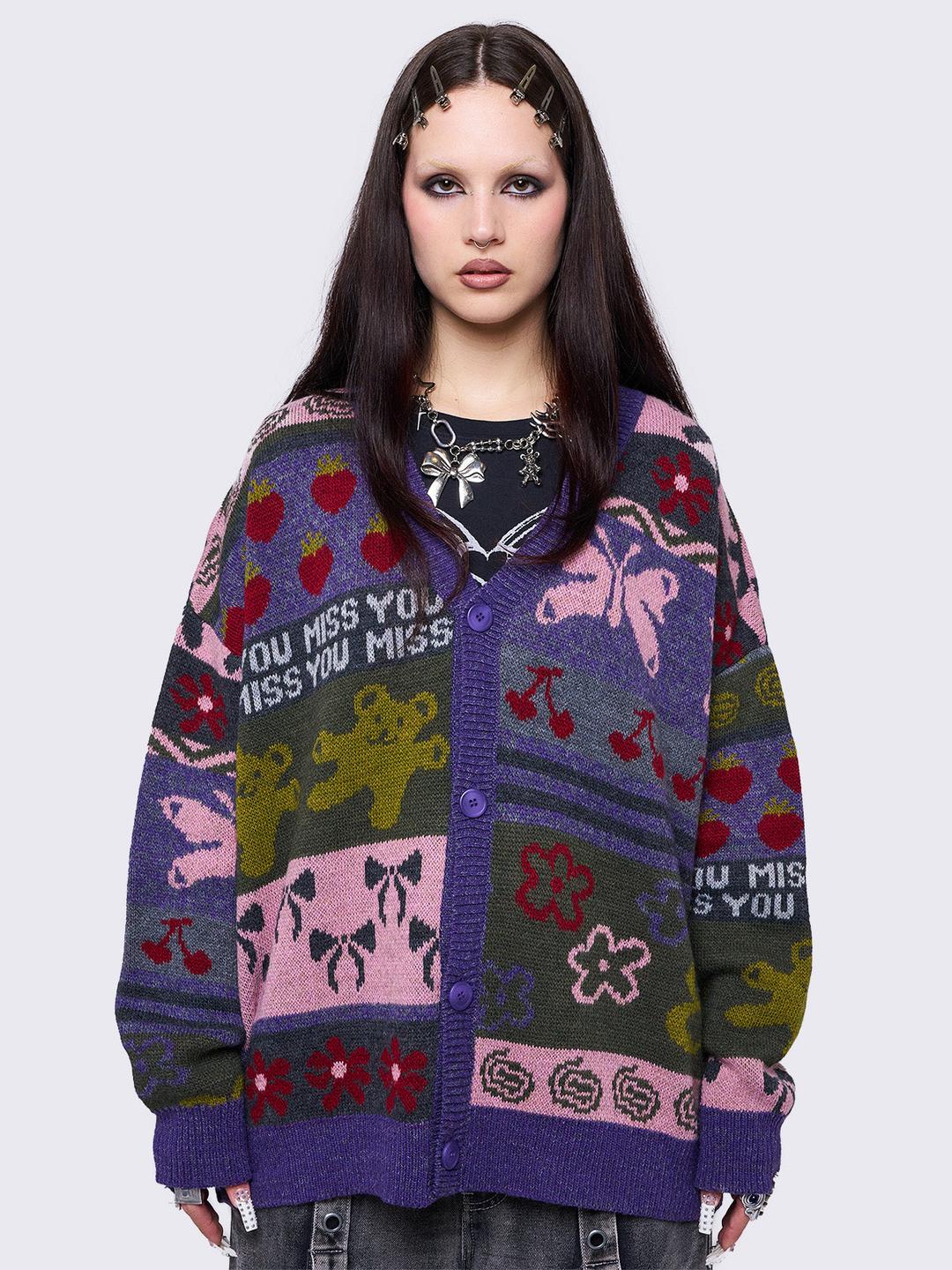 Miss You Jacquard Cardigan - S / Multi