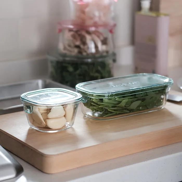 [이와키] IWAKI 팩&레인지 반찬통 - 그린 사각 6종 (내열유리)