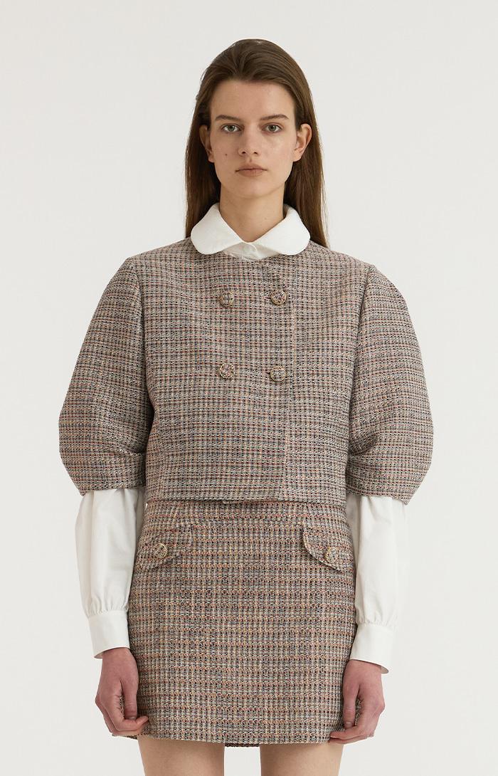 Wool Tweed Cropped Jacket_Pink