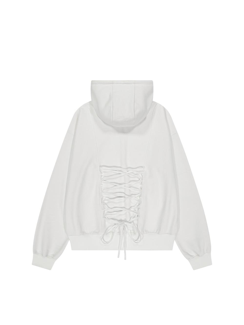LACE UP HOOD ZIP-UP [WHITE]