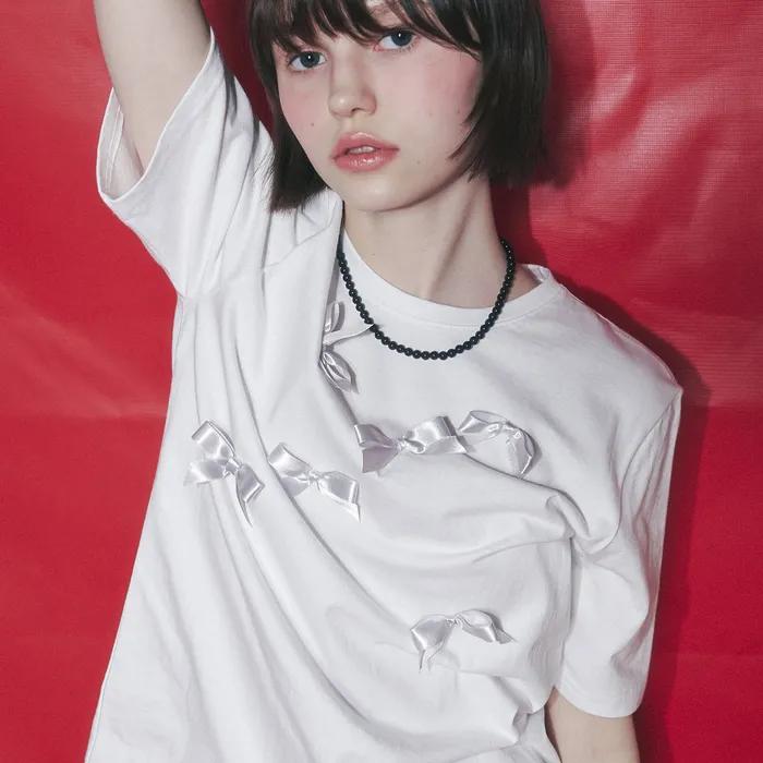REAL RIBBON BOW T SHIRT WHITE