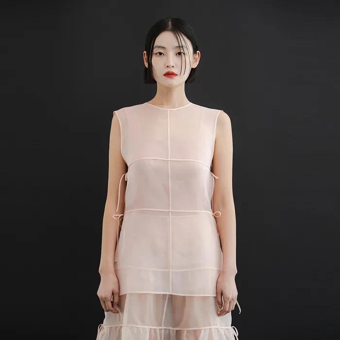 OZ Silk Organza Vest Top-Peach