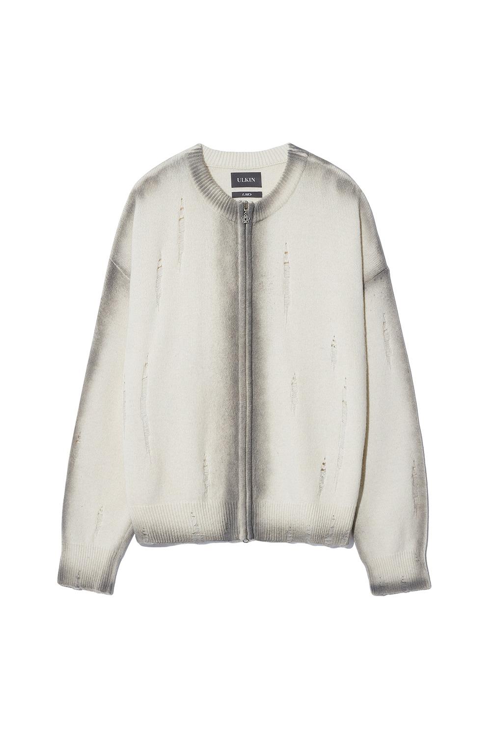 [Runway] Spray Damaged Round Knit Zip-up_Grey