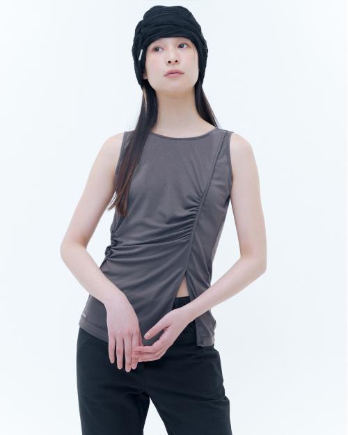 Oblique line shirring sleeveless GREY
