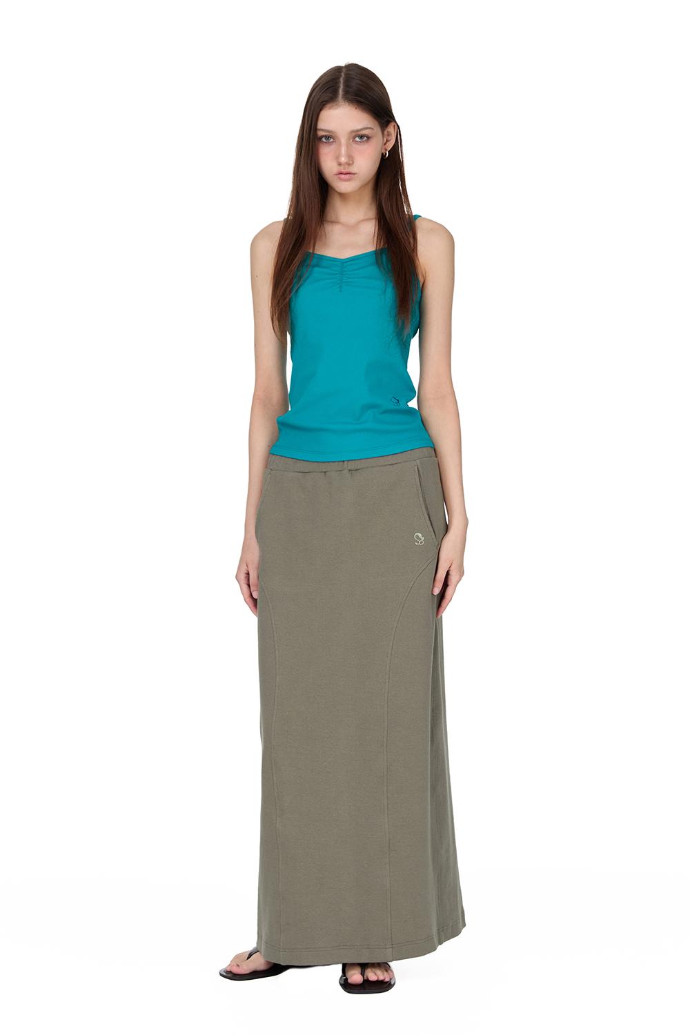 CURVED MAXI RIB SKIRT, SAGE GREEN