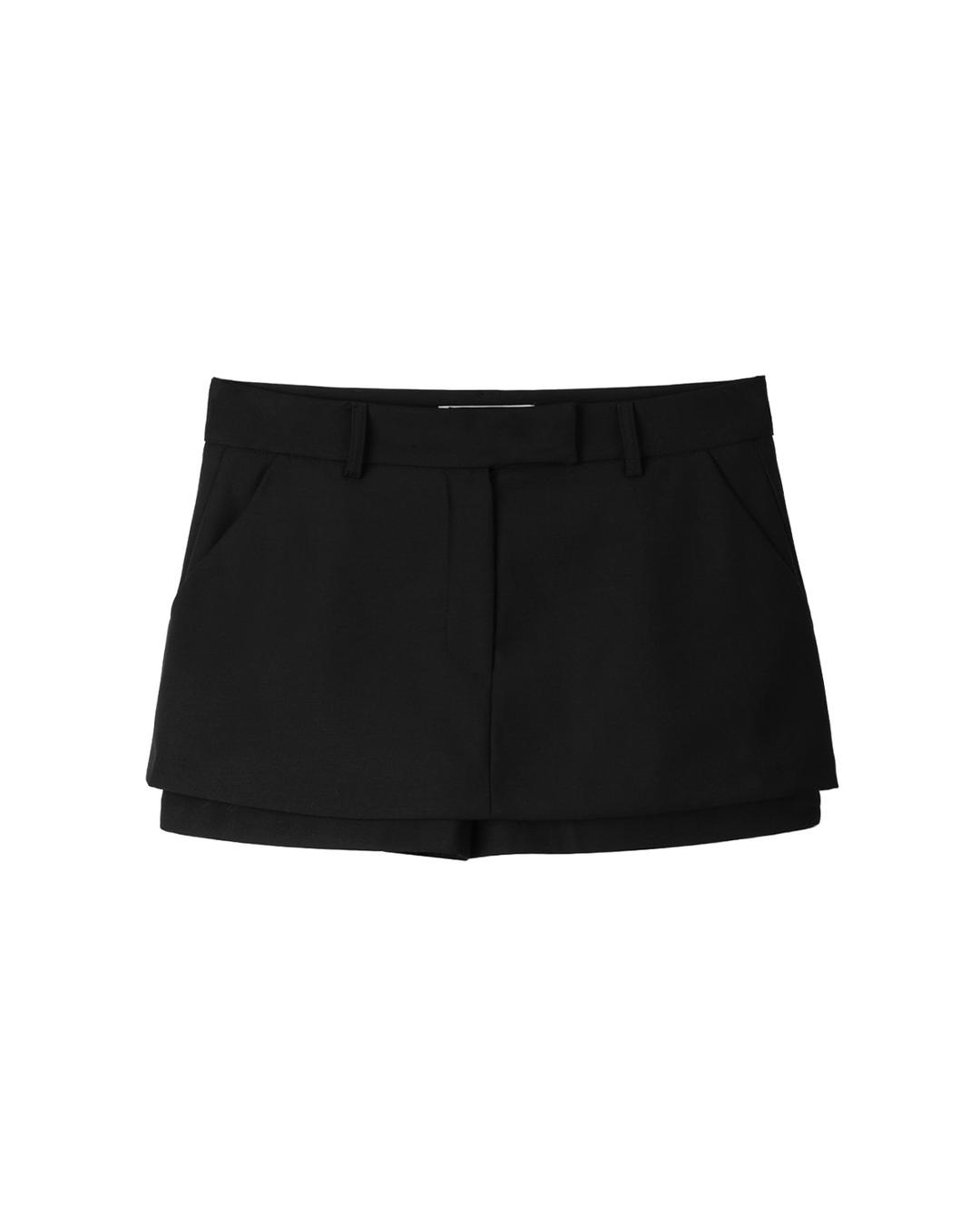 LOW WAIST MINI COTTON SKIRT SHORTS, BLACK