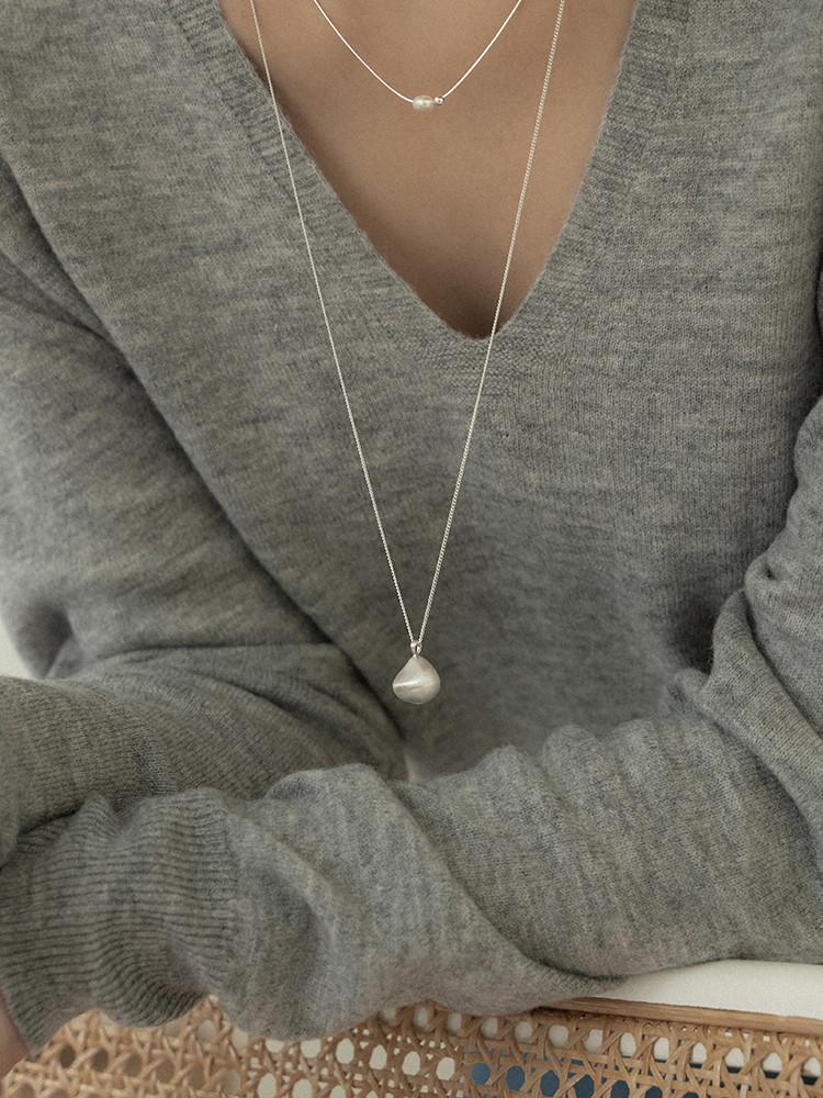 [by ordinear] 실버925 페블 키세스목걸이 물방울목걸이 롱목걸이
