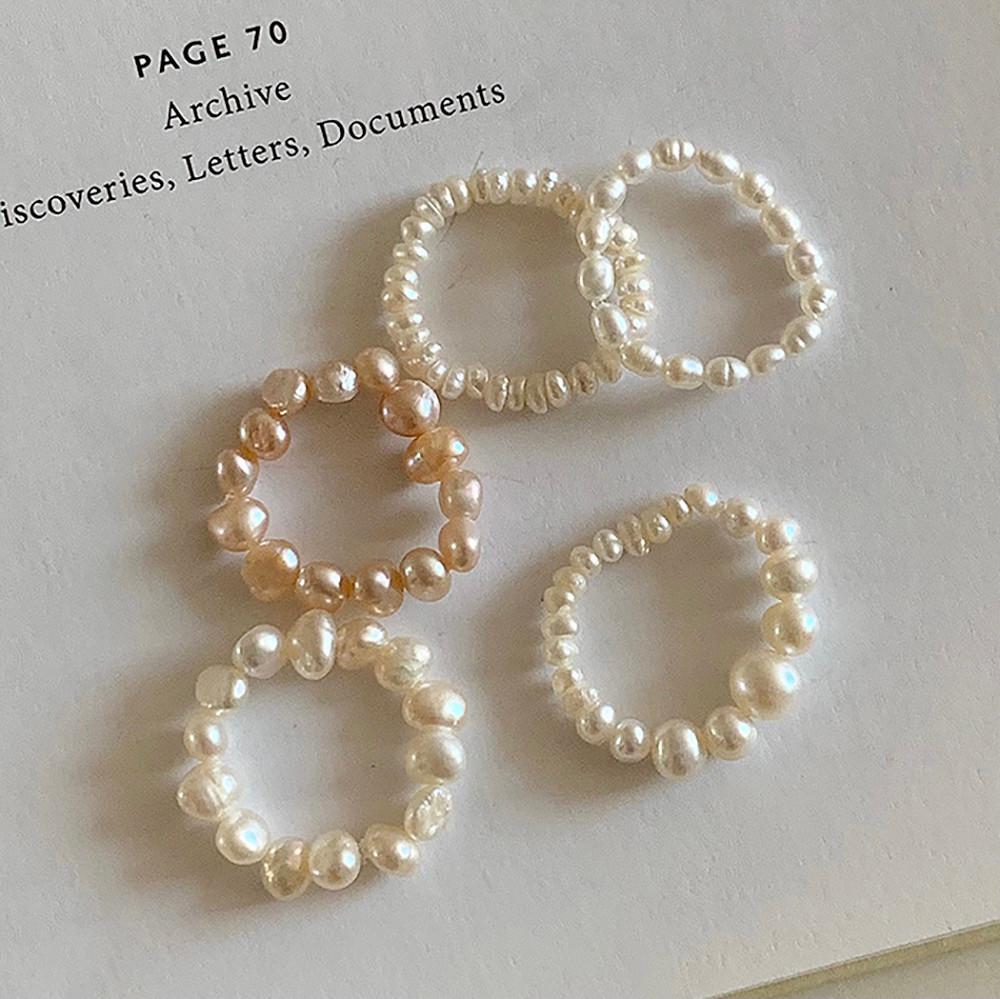 천연석 원석 고무줄 밴딩 담수 진주 비즈 반지 5타입