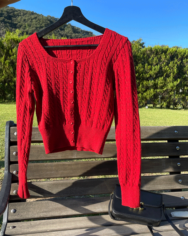 마하 스퀘어넥 꽈배기 가디건 [주문폭주!]