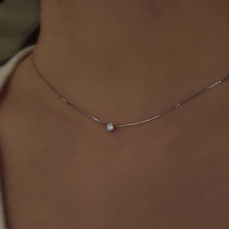 실버 4발 프롱 실체인 위아몬즈 목걸이