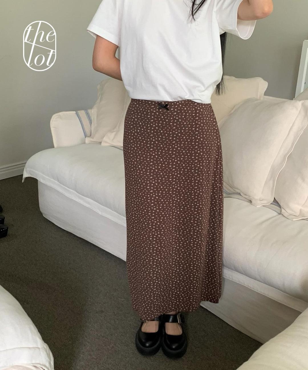 더롯 (브,회 당일) [snta] 러브마이산타 토핑 리본 롱 스커트 (4color) 밴딩/A라인/도트/롱치마/데일리/출근룩/나들이룩/가을신상