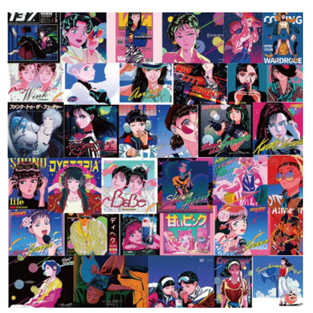 일본 레트로 애니메이션 잡지 스티커 35개 아이패드 갤럭시탭 태블릿 노트북 스케이트보드 캐리어 스티커 캐릭터 귀여운 이쁜 특이한 특별한 영화 스티커