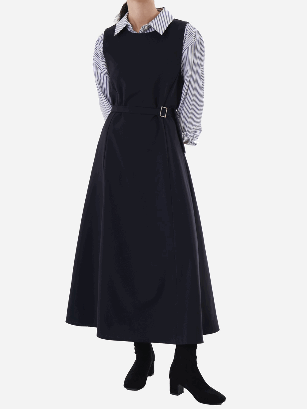 슬림 베이직 롱 벨트 원피스 2color