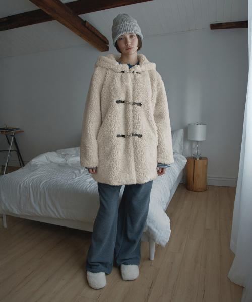 hooded fur duffle jacket_beige