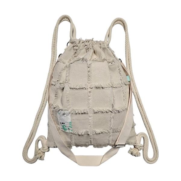 Grunge Square Pattern Cross Bag And Gym Sack / Natural Ivory