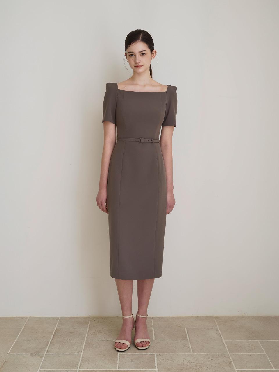 VICTORIA square neck h-line dress_mocha