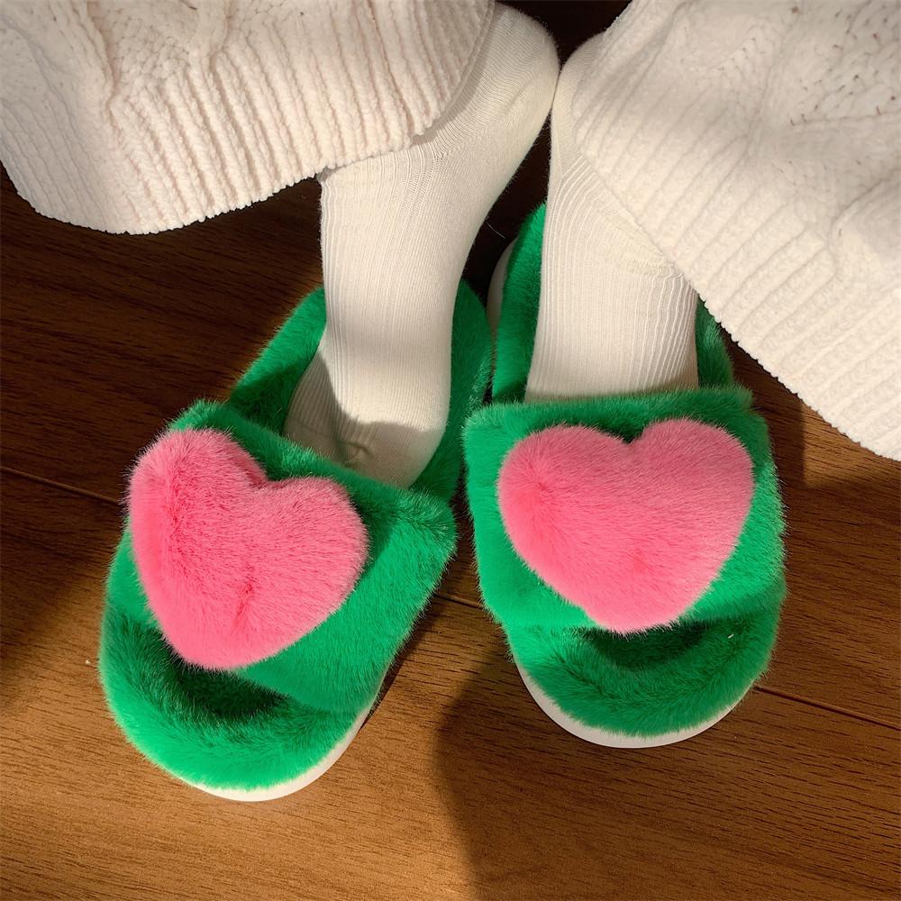 셀렉티드커스텀 Fluffy Love Slippers 털실내화 하트 슬리퍼