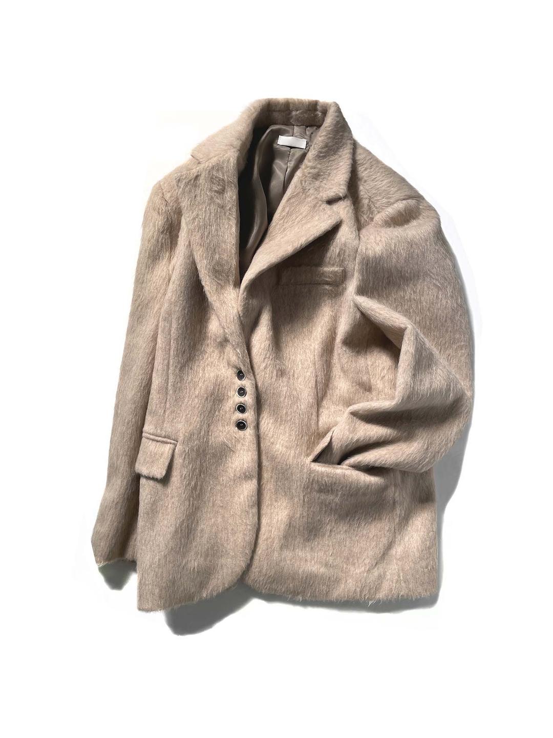 베이지 헤어 싱글 자켓