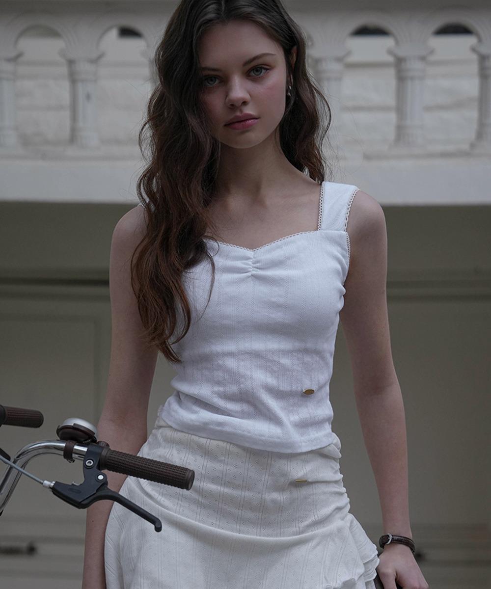 드헤베 [6/4 예약발송] Shirring Lace Sleeveless [White]