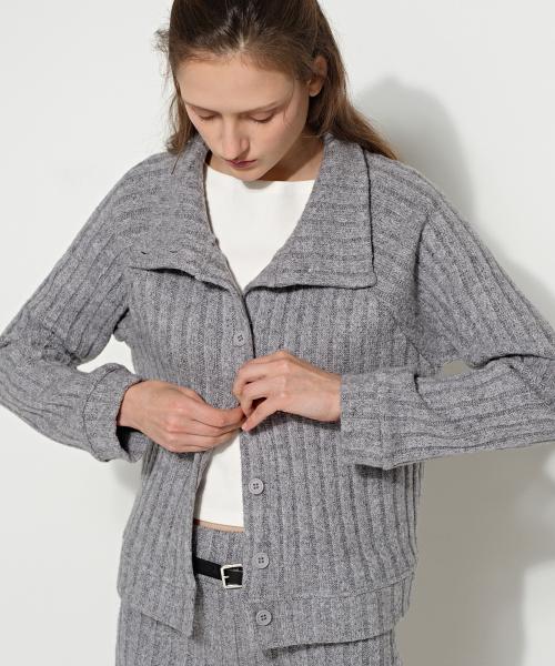 하이넥 니트 가디건 그레이