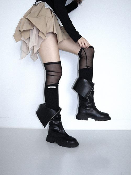 mesh layered knee socks, 2color