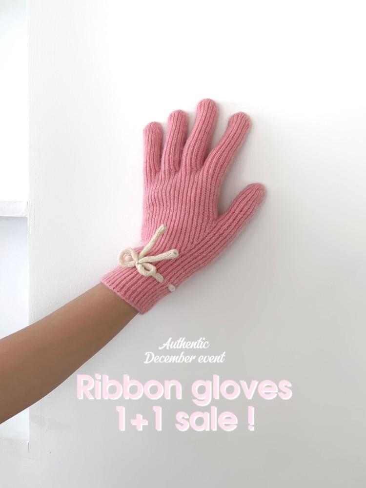 (1+1) ribbon gloves 리본 장갑 스마트폰 터치 장갑 핑거홀 장갑