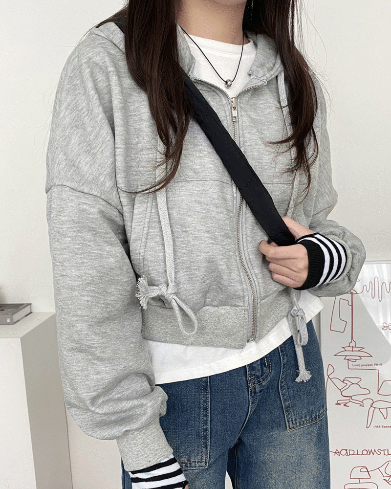 후니 기모 크롭 후드 집업