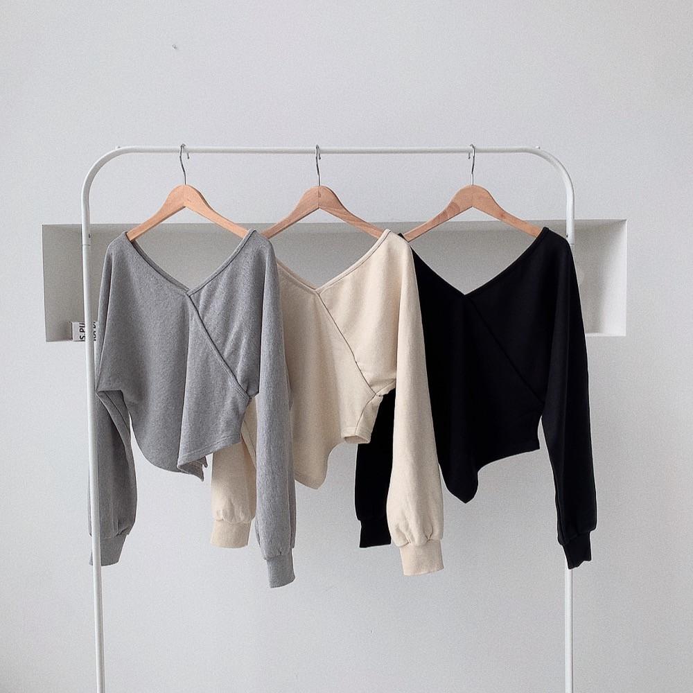 [롤삭스] 브이 오프맨투맨 3color 간절기 가을 오프숄더 브이넥 맨투맨