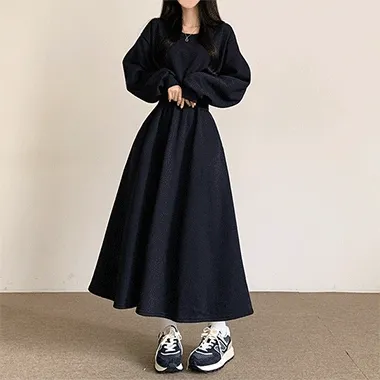 [보들기모] 허리잘록 맨투맨 롱원피스