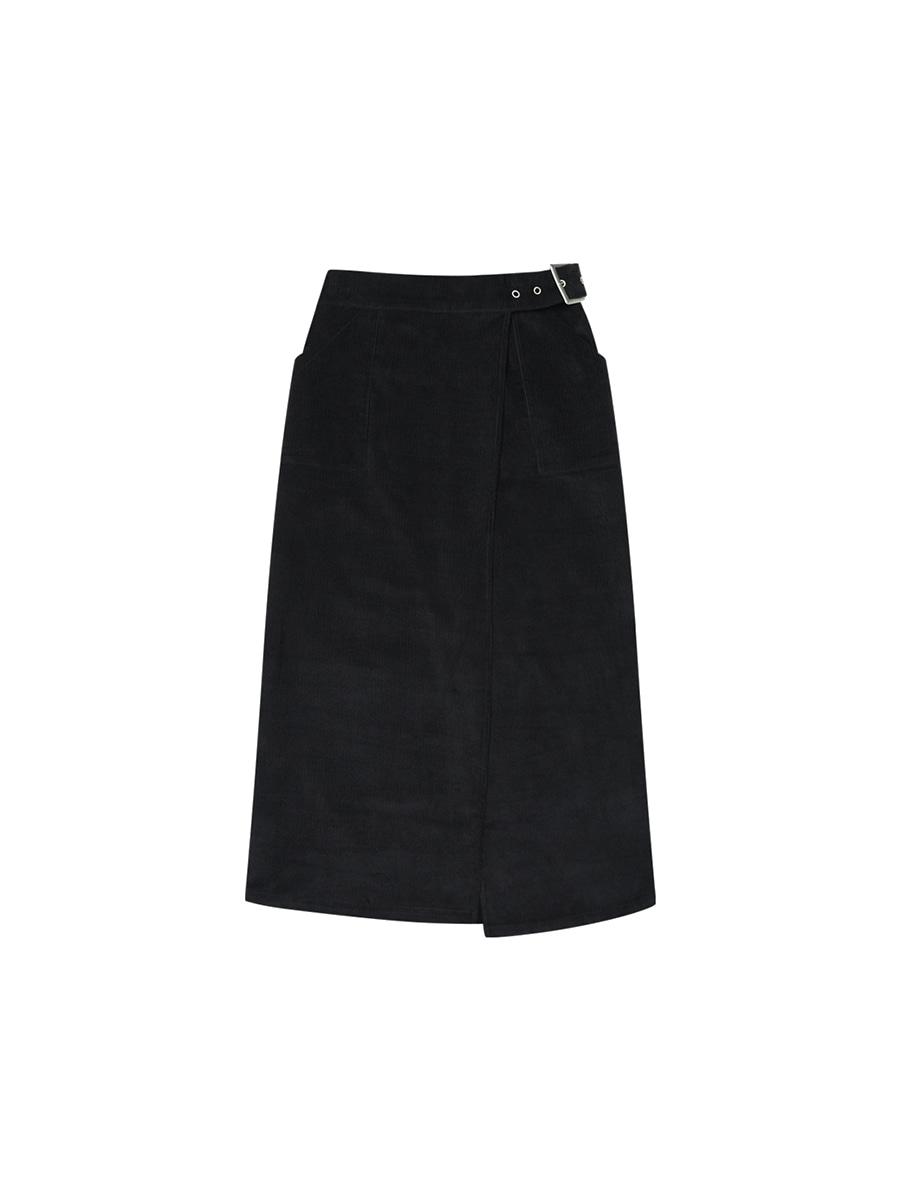 CORDUROY WRAP SKIRT (BLACK)