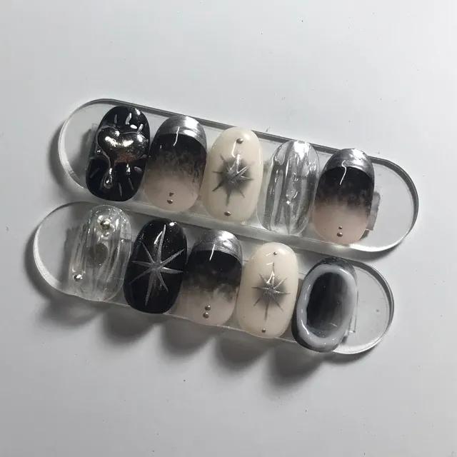 블랙 실버 뉘앙스 네일팁