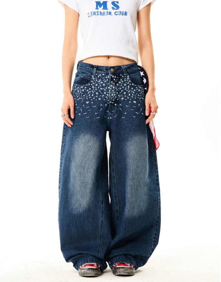 YOUNG STAGE Niche Floral Wide Jeans