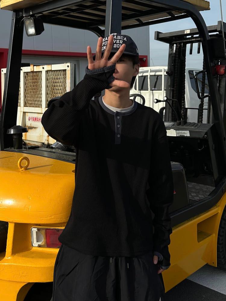 (DM폭주)팅엄 핑거홀 워머 헨릭넥 링거티(4Color)