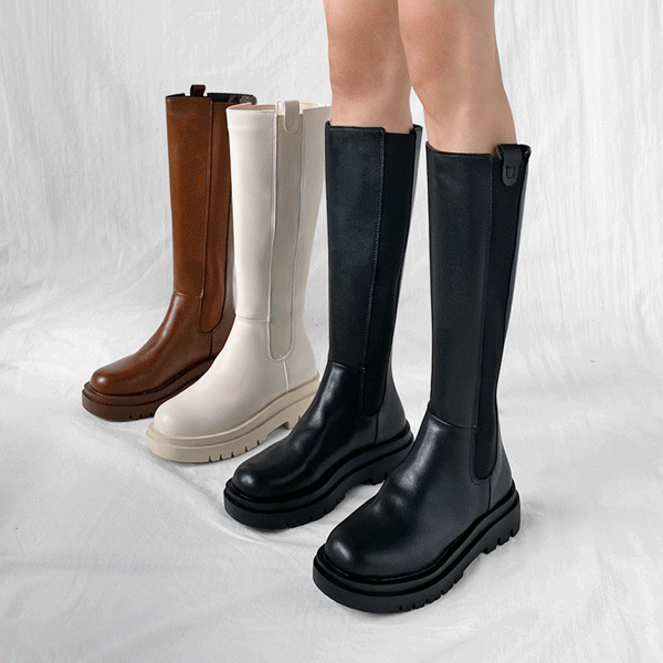 시즌 컬러 5cm 뒷지퍼 롱 첼시부츠