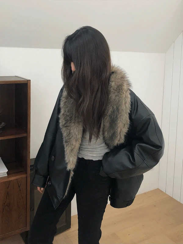 숄카라 퍼 레더 자켓