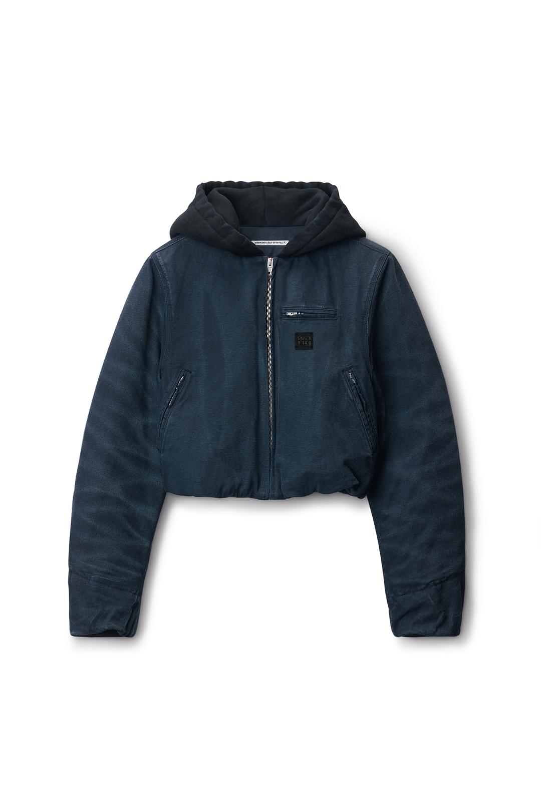 Padded Zip-up Hooded Jacket In Cotton Canvas